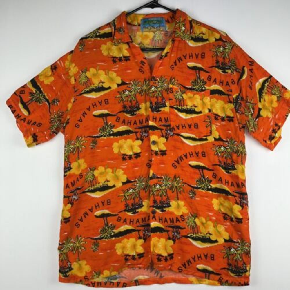 Vintage Shoreline Hawaii Brand Hawaiian Shirt‎ Bahamas Beach Sea Pattern